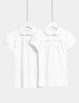 2 пары хлопковых школьных рубашек-поло стандартного кроя для девочек (2–18 лет) Marks & Spencer, белый