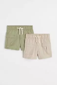 2 пары хлопковых шорт карго H&amp;M, бежевый/зеленый хаки