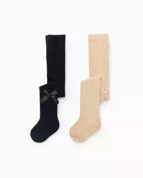 2 пары колготок для девочек в рубчик/с бантом Zippy, мультиколор