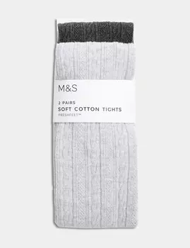 2 пары колготок с высоким содержанием хлопка Marks & Spencer, серый мергель