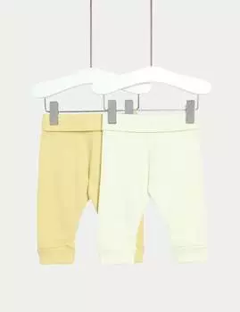 2 пары леггинсов из чистого хлопка с вафельной текстурой Marks & Spencer, желтый микс