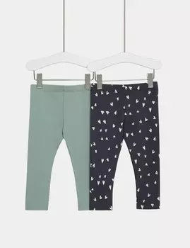 2 пары леггинсов с сердечками из хлопка Marks & Spencer, цвет Charcoal mix