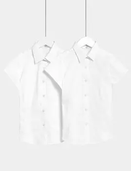 2 пары легко гладиемых школьных рубашек с короткими рукавами для девочек (2–16 лет) Marks & Spencer, белый