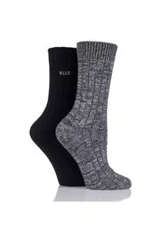 2 пары массивных хлопковых носков в рубчик ELLE, черный