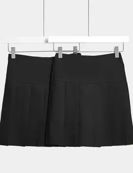 2 пары немнущихся школьных юбок для девочек (2–16 лет) Marks & Spencer, черный
