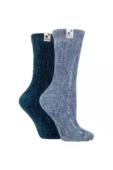 2 пары носков-ботинок из синели косой вязки ELLE, синий