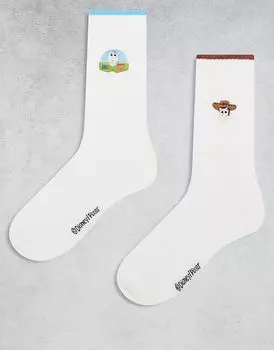 2 пары носков с вышивкой Disney Woody and Buzz белого цвета ASOS DESIGN