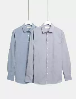 2 пары облегающих рубашек из смеси хлопка и легкой укладки Marks & Spencer, синий