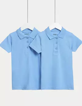 2 пары облегающих школьных рубашек-поло для девочек (2–16 лет) Marks & Spencer, синий