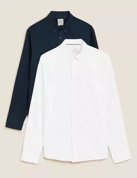 2 пары оксфордских рубашек из чистого хлопка Easy Iron Marks & Spencer