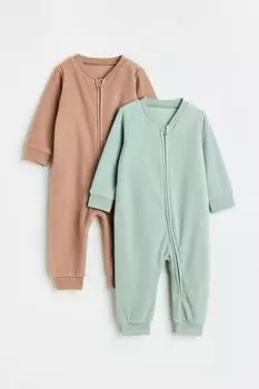 2 пары пижам из флиса H&amp;M, темно-бежевый/светло-бирюзовый