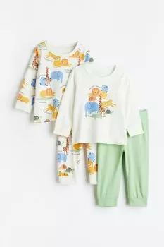 2 пары пижам из хлопка с принтом H&M, белый/животные
