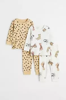 2 пары пижам из хлопка с принтом H&M, бежевый/животные