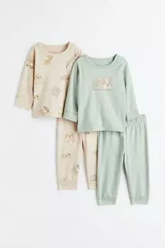 2 пары пижам из хлопка с принтом H&M, салатовый/собака