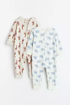 2 пары пижам из хлопка с рисунком H&amp;M, белый/слоны