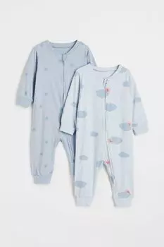2 пары пижам из хлопка с рисунком H&amp;M, голубой/облака
