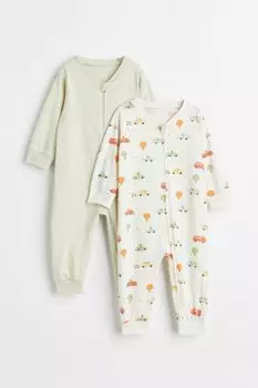 2 пары пижам из хлопка с рисунком H&M, салатовый/автомобили