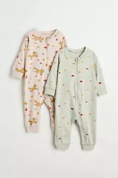 2 пары пижам из хлопка с рисунком H&M, салатовый/лисы