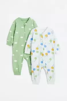 2 пары пижам из хлопка с рисунком H&M, салатовый/облака