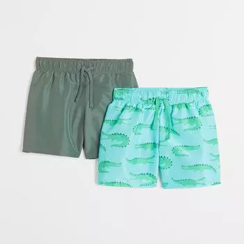 2 пары плавательных шорт H&M Crocodiles, зеленый хаки