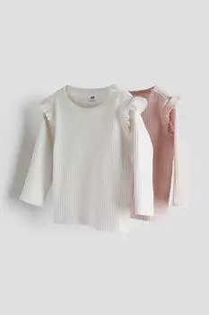 2 пары рубашек из джерси в рубчик H&M, белый
