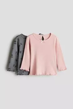 2 пары рубашек из джерси в рубчик H&M, розовый