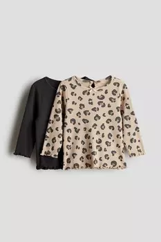 2 пары рубашек из джерси в рубчик H&M, бежевый