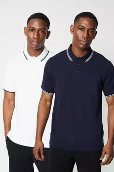 2 пары рубашек-поло из чистого хлопка белого/темно-синего цвета Debenhams, мультиколор
