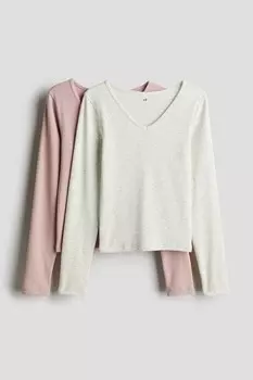 2 пары рубашек с длинными рукавами в рубчик H&M, розовый