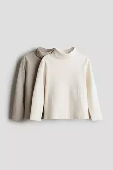 2 пары рубашек с высоким воротником в рубчик H&M, бежевый