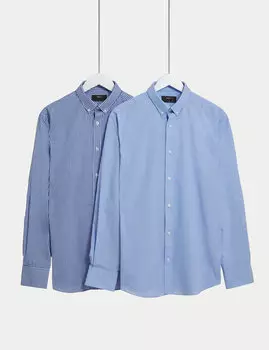 2 пары рубашек стандартного кроя, которые легко гладить Marks & Spencer, синий микс