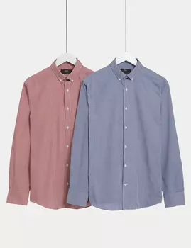 2 пары рубашек стандартного кроя с длинными рукавами в клетку Marks & Spencer, красный микс