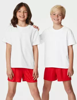2 пары школьных футболок унисекс из чистого хлопка (2–16 лет) Marks & Spencer, белый