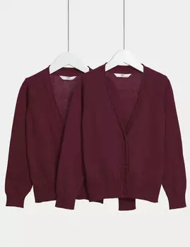2 пары школьных кардиганов из чистого хлопка для девочек (3–18 лет) Marks & Spencer, бургундия