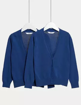 2 пары школьных кардиганов из чистого хлопка для девочек (3–18 лет) Marks & Spencer, синий