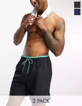 2 пары шорт для плавания с потертым узором темно-черного цвета Threadbare