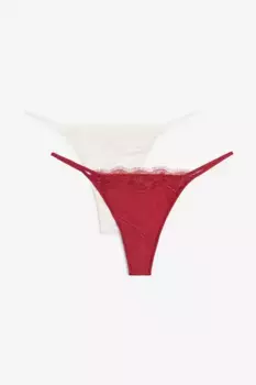 2 пары стрингов-бикини с кружевом H&M, красный