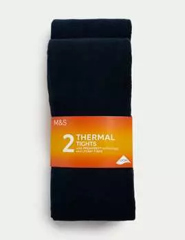 2 пары термоколготок с высоким содержанием хлопка Marks & Spencer, темно-синий