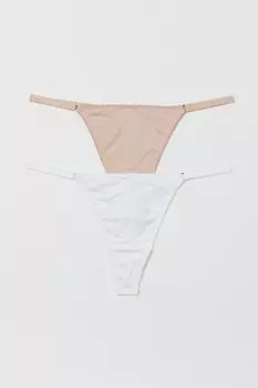 2 пары трусов-стрингов из микрофибры H&amp;M, белый/пудрово-розовый