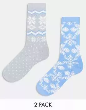 2 пары уютных носков с узором Fairisle в синем и сером цвете Lindex