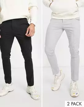 2 пары узких брюк чинос светло-серого и черного цвета ASOS DESIGN