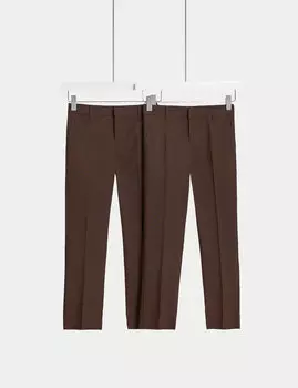 2 пары узких школьных брюк для мальчиков (2–18 лет) Marks & Spencer, коричневый