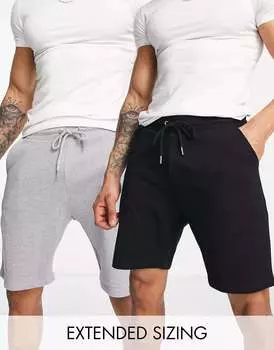 2 пары узких трикотажных шорт черного/серого цвета ASOS