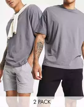 2 пары узких трикотажных шорт черного/серого цвета ASOS