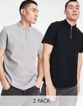 2 пары вафельных поло с застежкой-молнией ASOS DESIGN