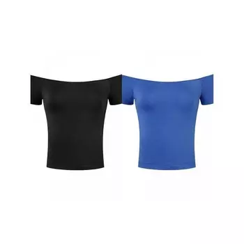 2 пары женских однотонных блузок с короткими рукавами и открытыми плечами до бедра ALLEGRA K, цвет Black Royal Blue