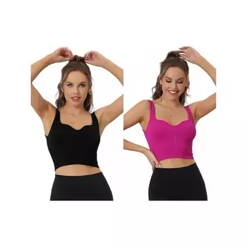 2 пары женских укороченных топов на бретелях, облегающая спортивная майка без рукавов, базовая спортивная майка с глубоким вырезом ALLEGRA K, цвет Black Rose Red