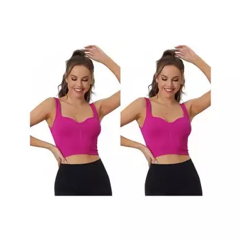 2 пары женских укороченных топов на бретелях, облегающая спортивная майка без рукавов, базовая спортивная майка с глубоким вырезом ALLEGRA K, цвет Rose Red