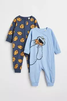 2 пижамы с принтом H&amp;M, голубой/улица сезам