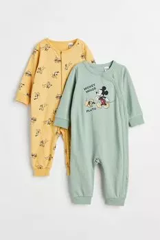 2 пижамы с принтом H&amp;M, светло-зеленый/микки маус